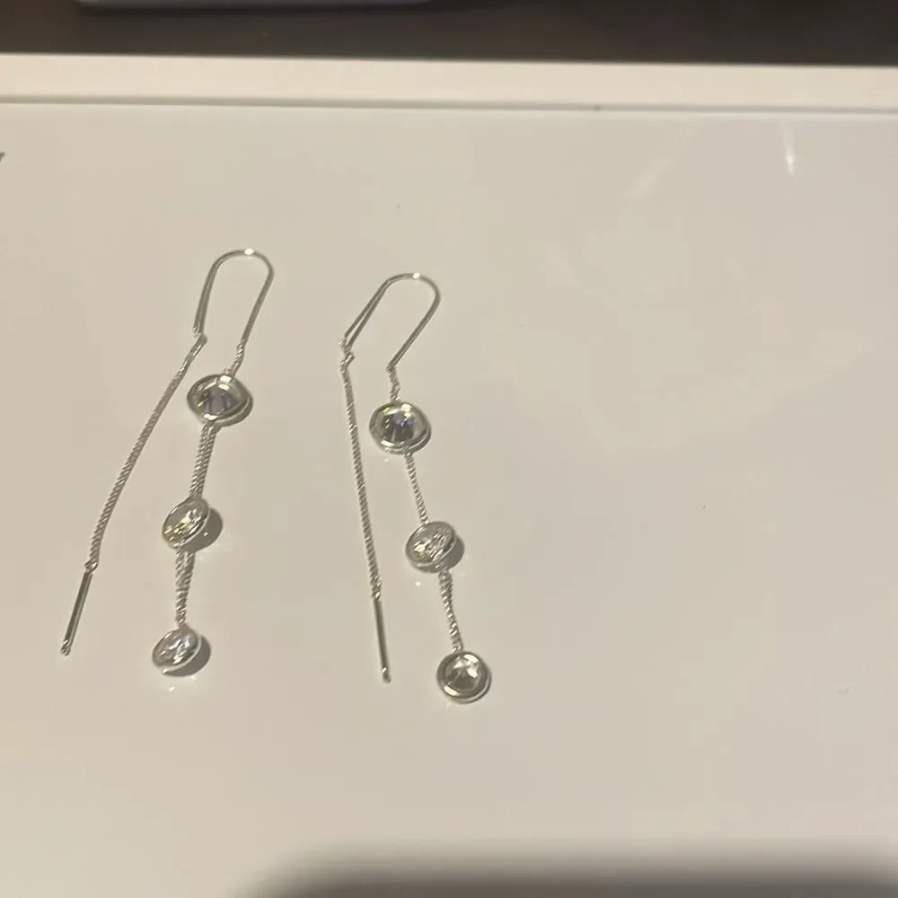Dangle Drop Earrings with‎ Three Round Clear Stones Silver Tone Jewelry